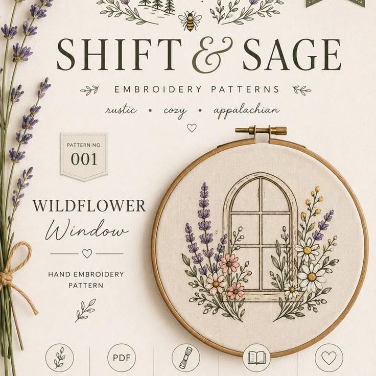 Embroidery pattern for a wildflower window design in a hoop