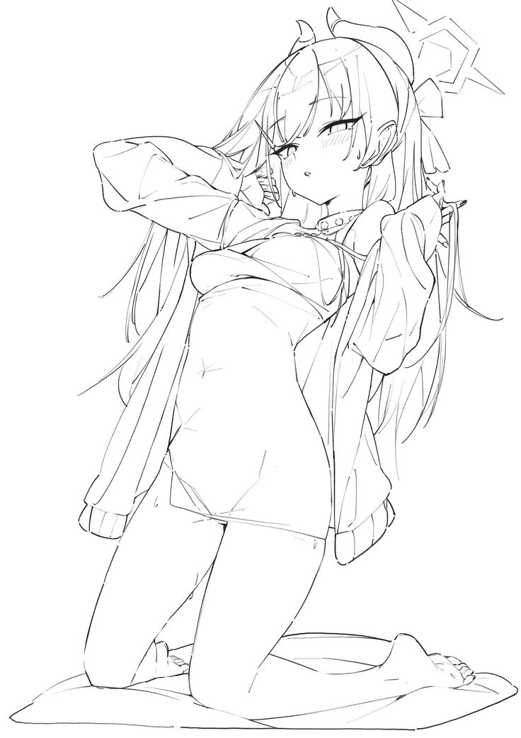Anime girl with long hair and a choker in an erotic pose