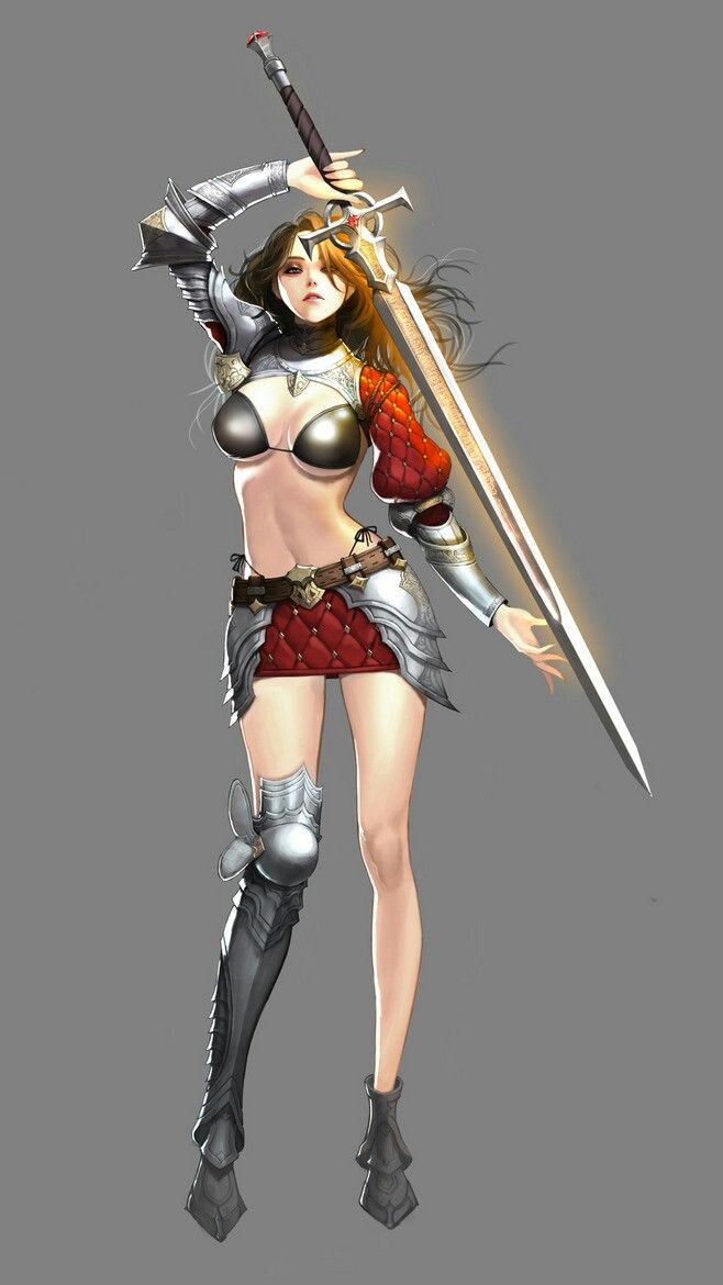 Fantasy warrior woman in partial armor holding a glowing sword