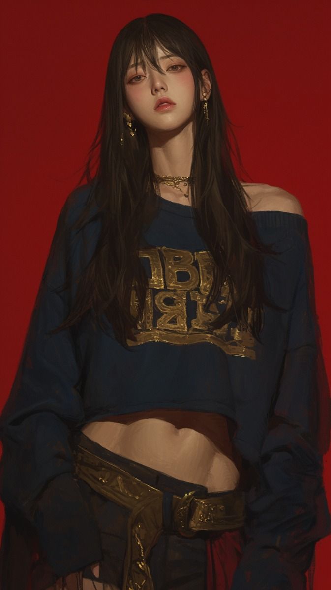Illustration of a woman with long dark hair wearing a crop top and jewelry