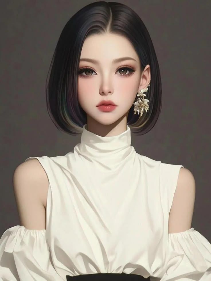 Illustration of a woman with short hair wearing a white off-shoulder top