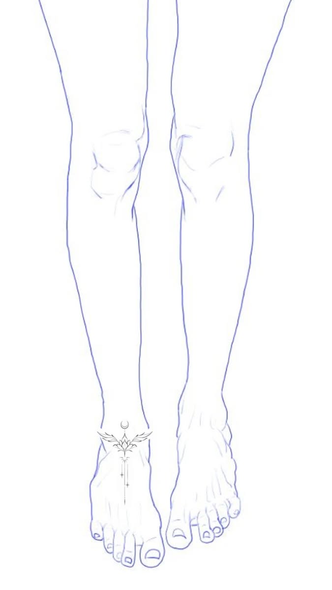 Illustration of legs and feet with a minimalist anklet design