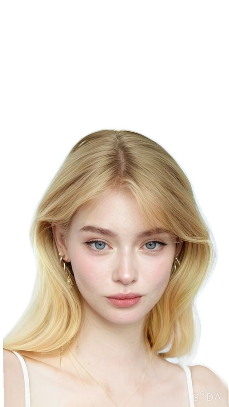 Close up portrait of a young woman with blonde hair and blue eyes