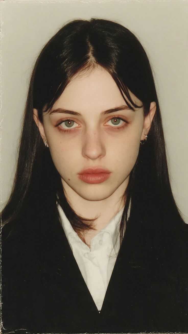 Young woman with long black hair wearing a white shirt and black jacket