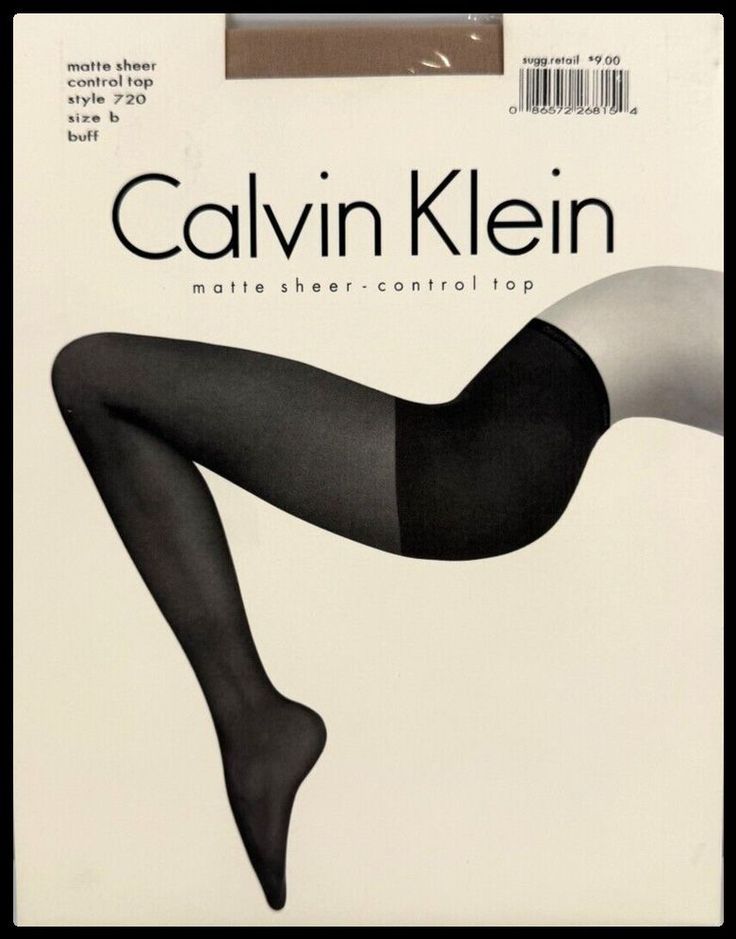 Calvin Klein tights packaging with a minimalist design showing legs in black hosiery