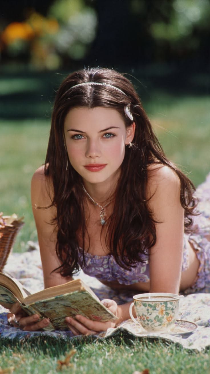 Woman with long hair reading a book on a picnic blanket outdoors