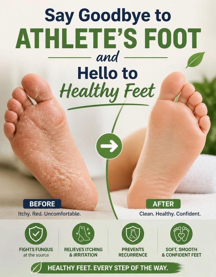 Before and after comparison of a foot with athlete's foot and a healthy foot