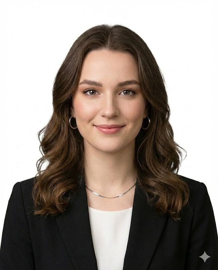 Woman with long brown hair wearing a black blazer and silver jewelry