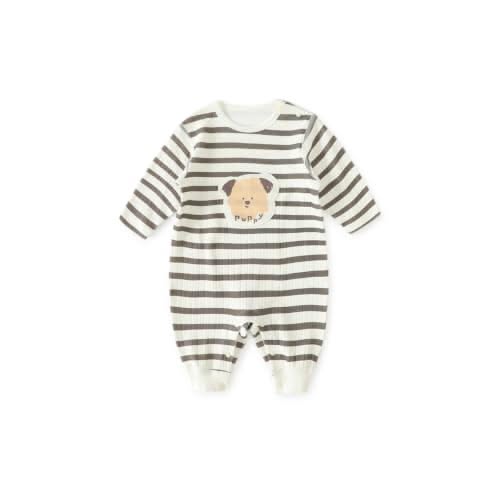 Baby romper with horizontal stripes and a puppy design on the chest