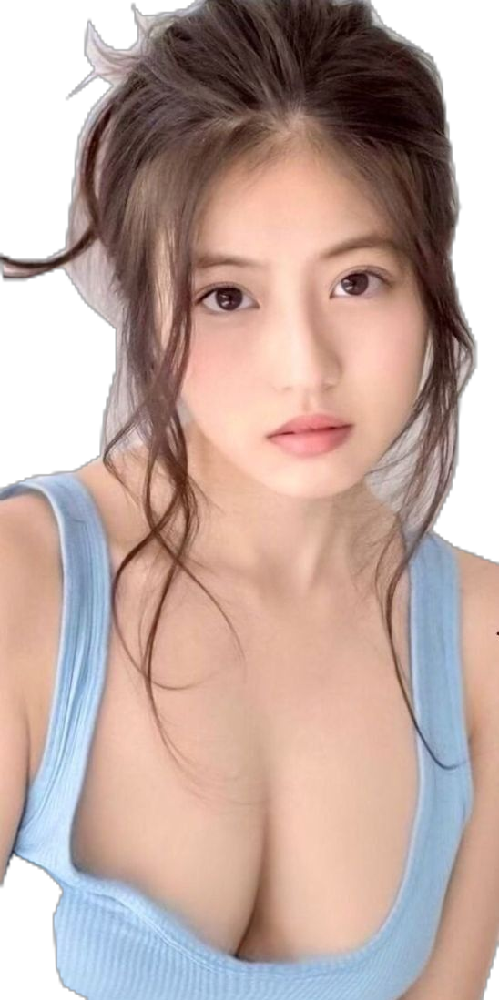 Woman with long brown hair wearing a blue top, upper body portrait