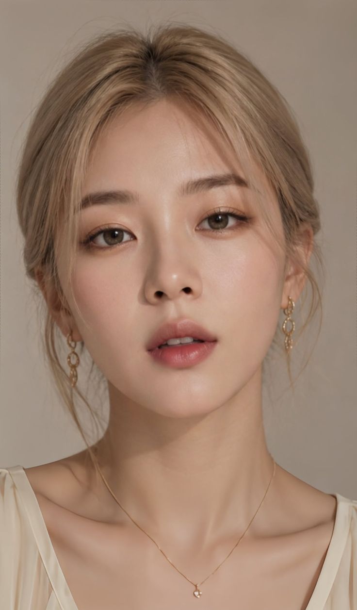Woman with blonde hair and light makeup wearing earrings and a necklace