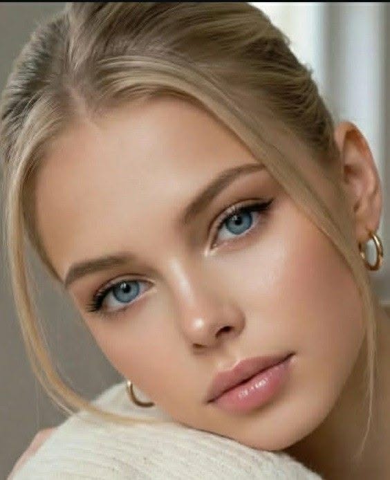 Close up portrait of a woman with blonde hair and blue eyes