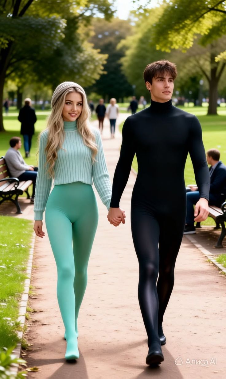 A couple holding hands and walking through a park on a sunny day