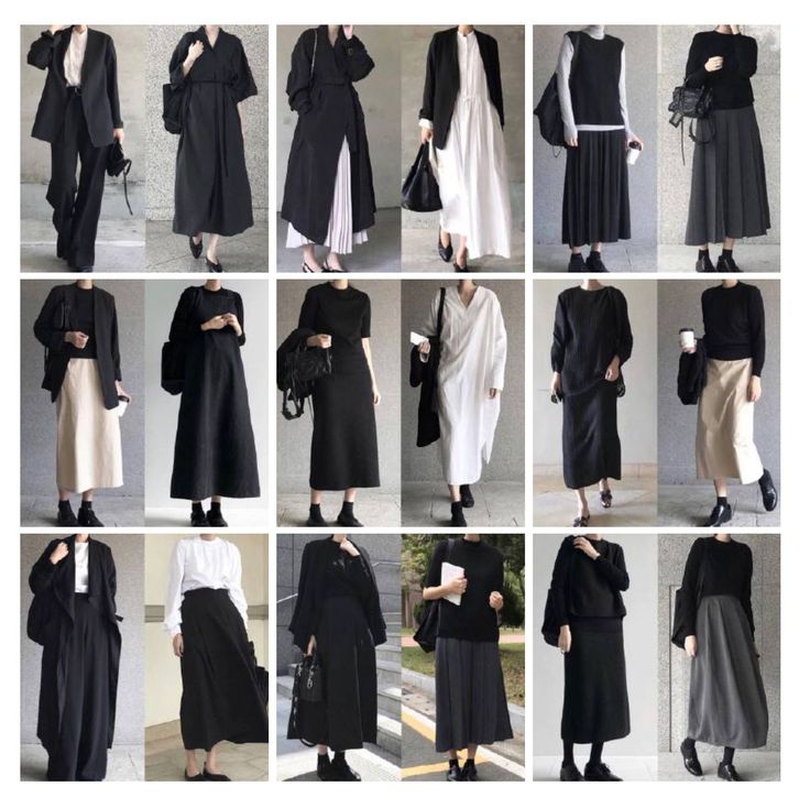 Multiple people showcasing various minimalist and modest fashion outfits