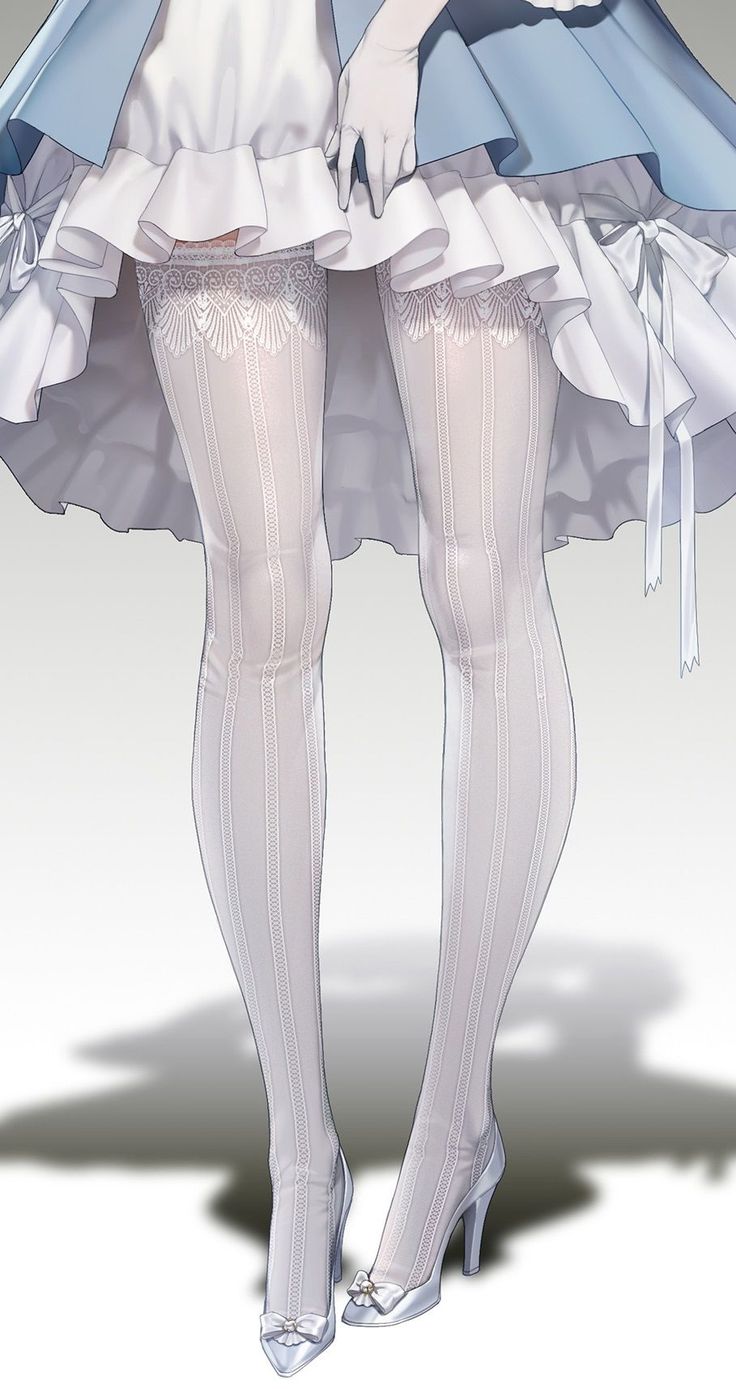 Illustration of a person in a white dress, stockings, and high heels