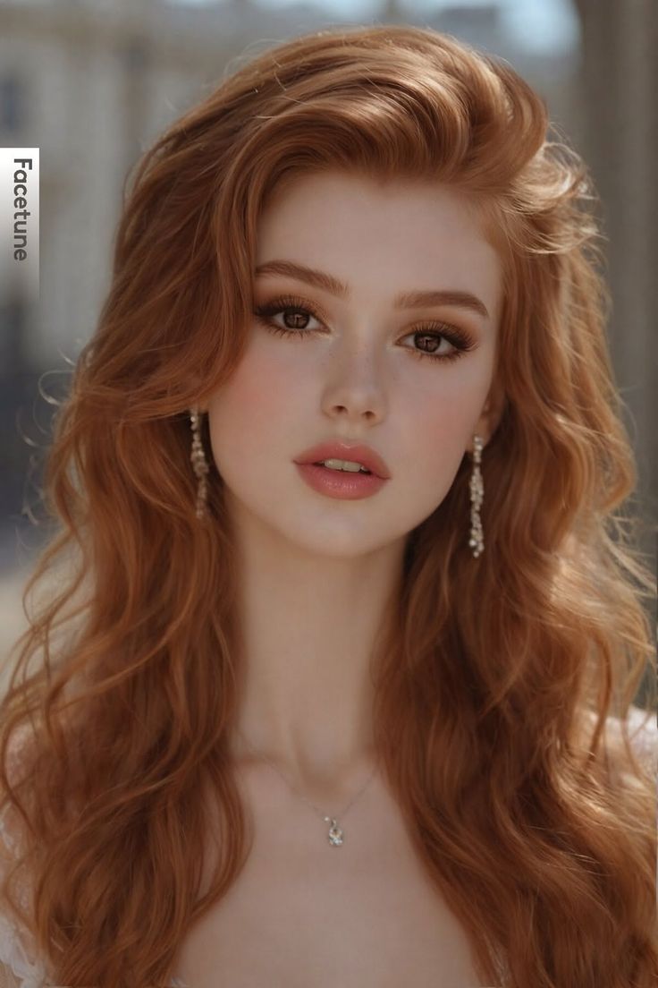 Woman with long red hair wearing earrings and a necklace