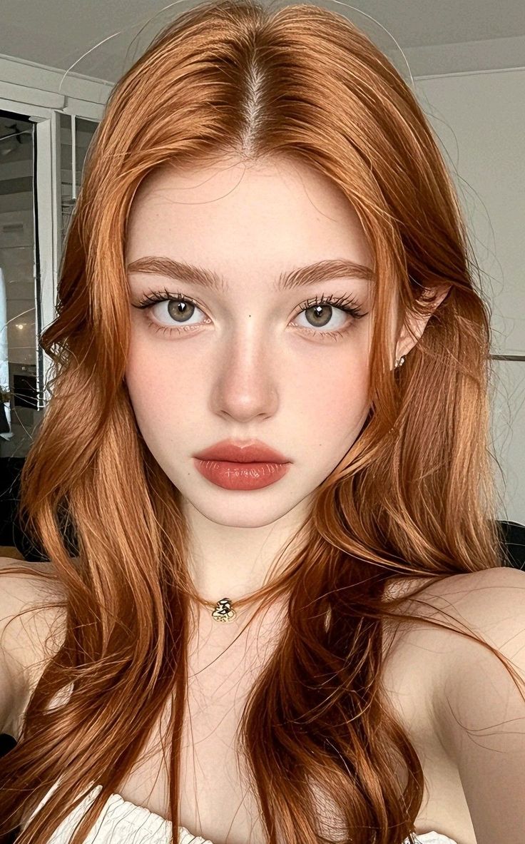 Close-up portrait of a woman with long red hair and elf ears