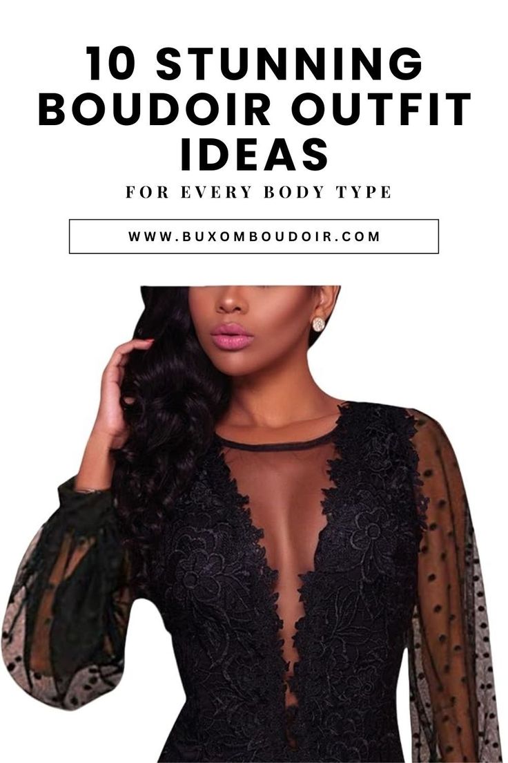 Woman in black lace and sheer lingerie with a deep V-neckline