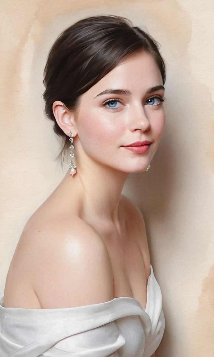 Illustration of a woman with blue eyes and exposed shoulders