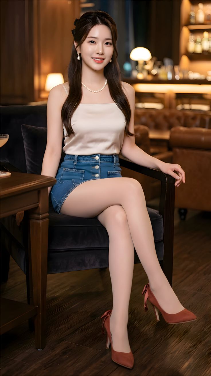 Woman with long hair and a pearl necklace sitting in an indoor setting