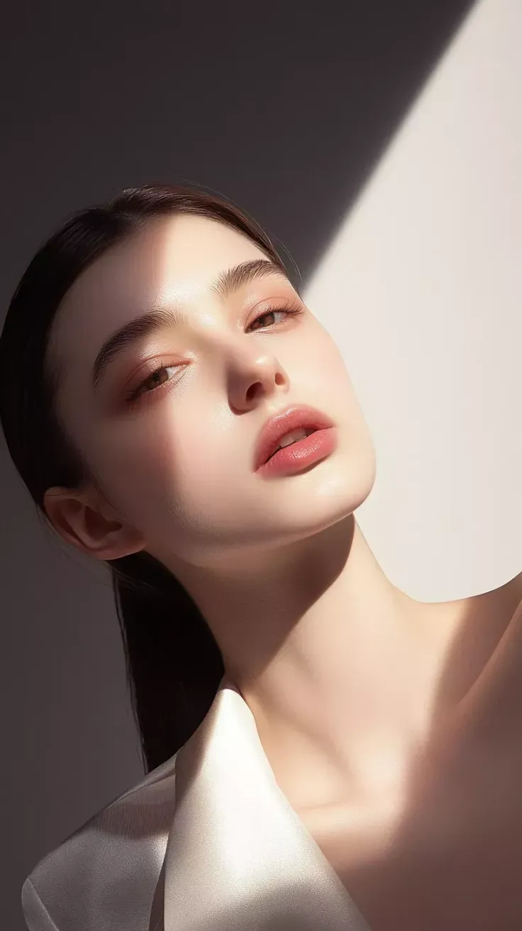 Woman with dark hair in a portrait with soft lighting and high contrast