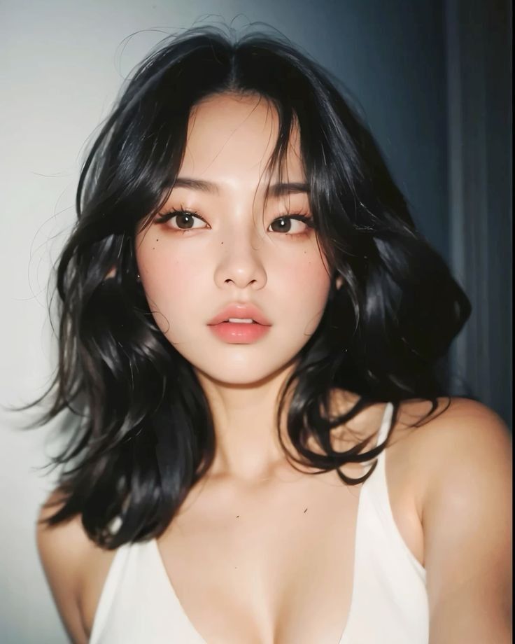 Woman with wavy black hair and a white top, looking directly at the viewer