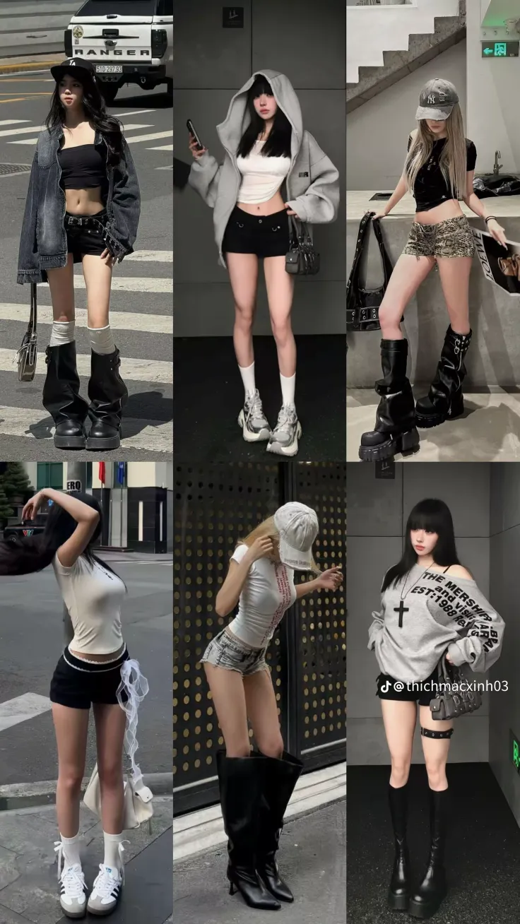 Collage of women in various streetwear outfits with exposed midriffs