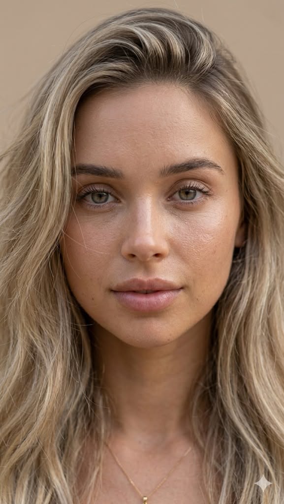 Close up portrait of a woman with blonde hair and green eyes