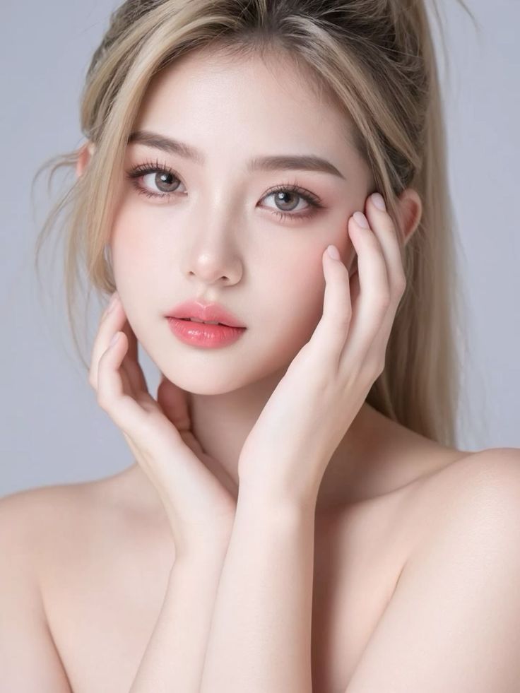 Woman with blonde hair and bare shoulders posing for a portrait