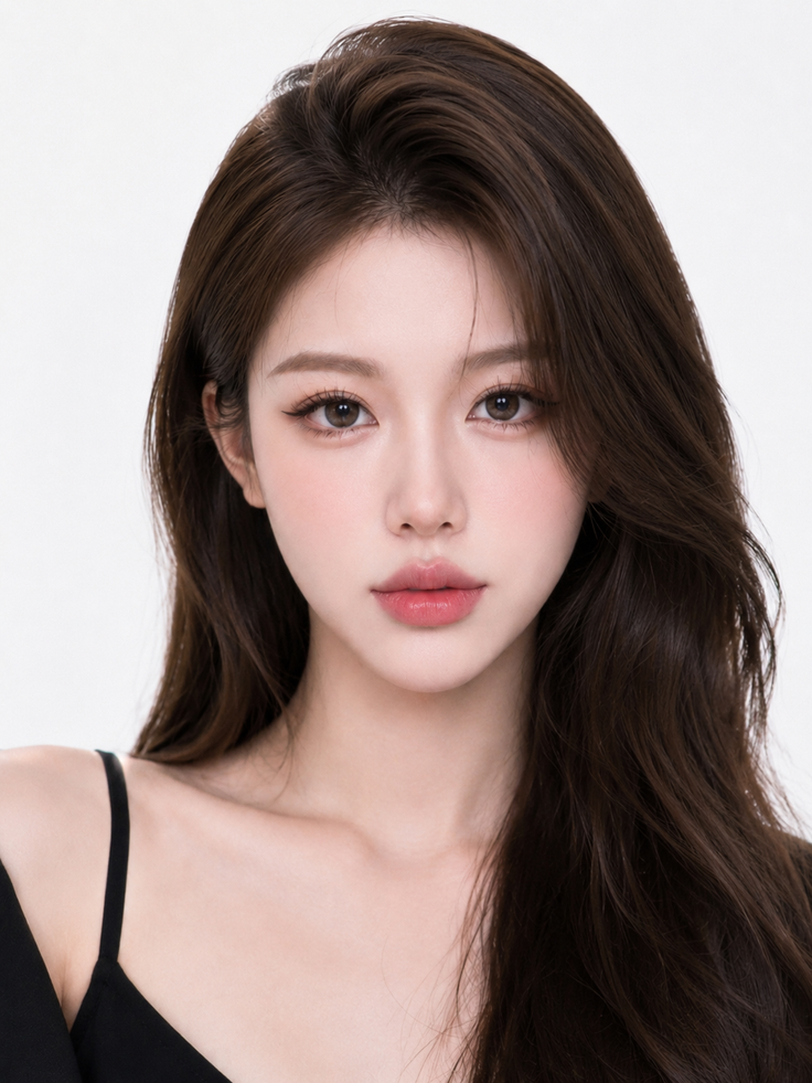 Woman with long dark brown hair wearing a black top, looking directly at the viewer