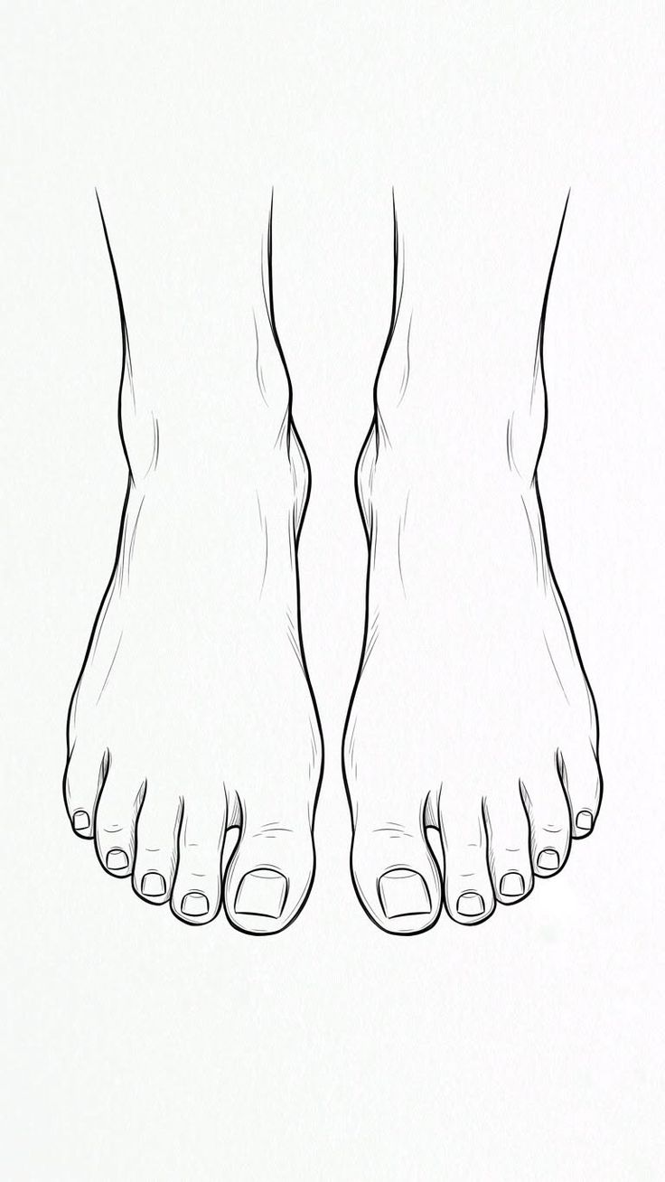 Line art illustration of two bare feet with visible toes