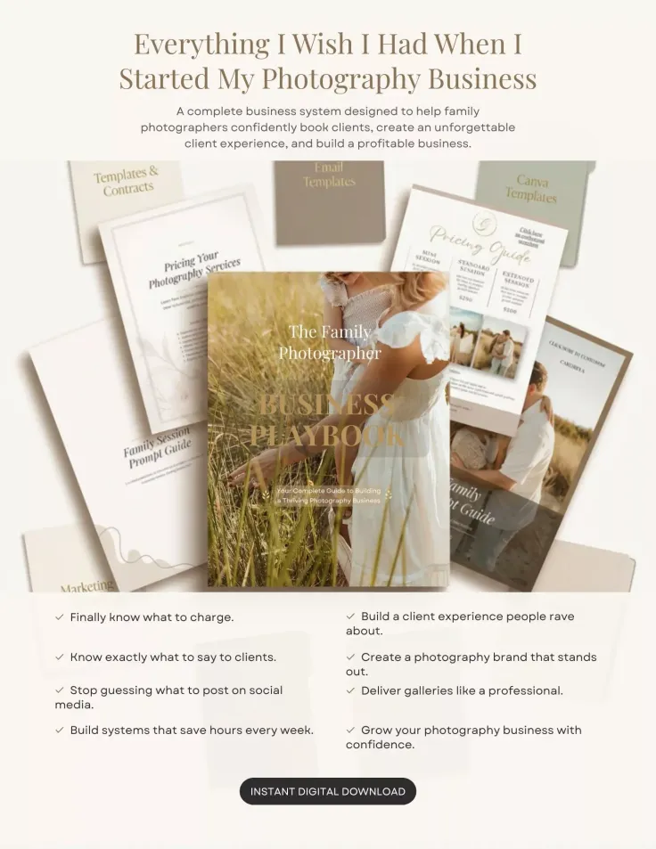 Collection of business documents and templates for a photography business