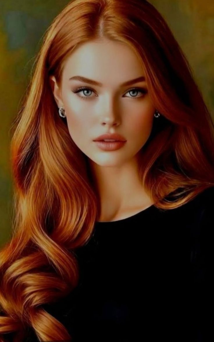 Woman with long red hair and blue eyes wearing earrings