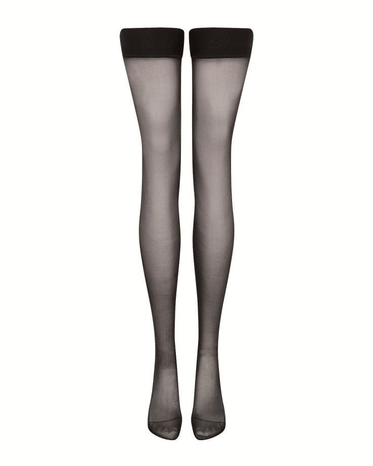 Pair of sheer black stockings on a white background
