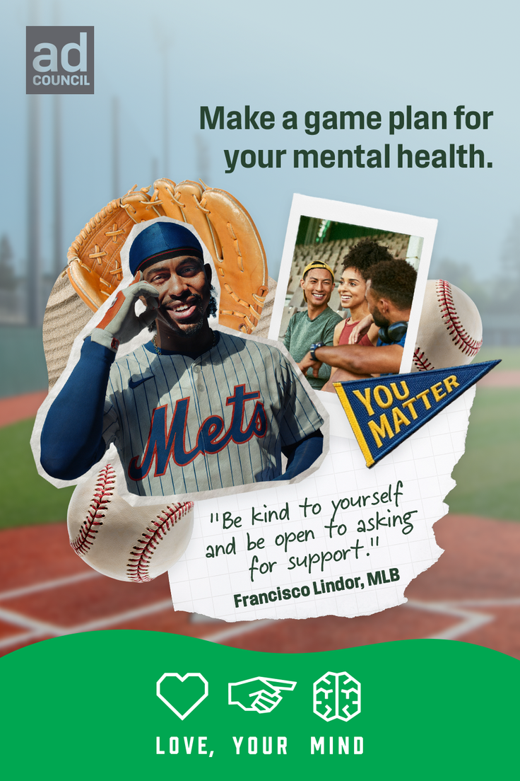 Collage with a baseball player, baseball gear, and a photo of friends on a baseball field