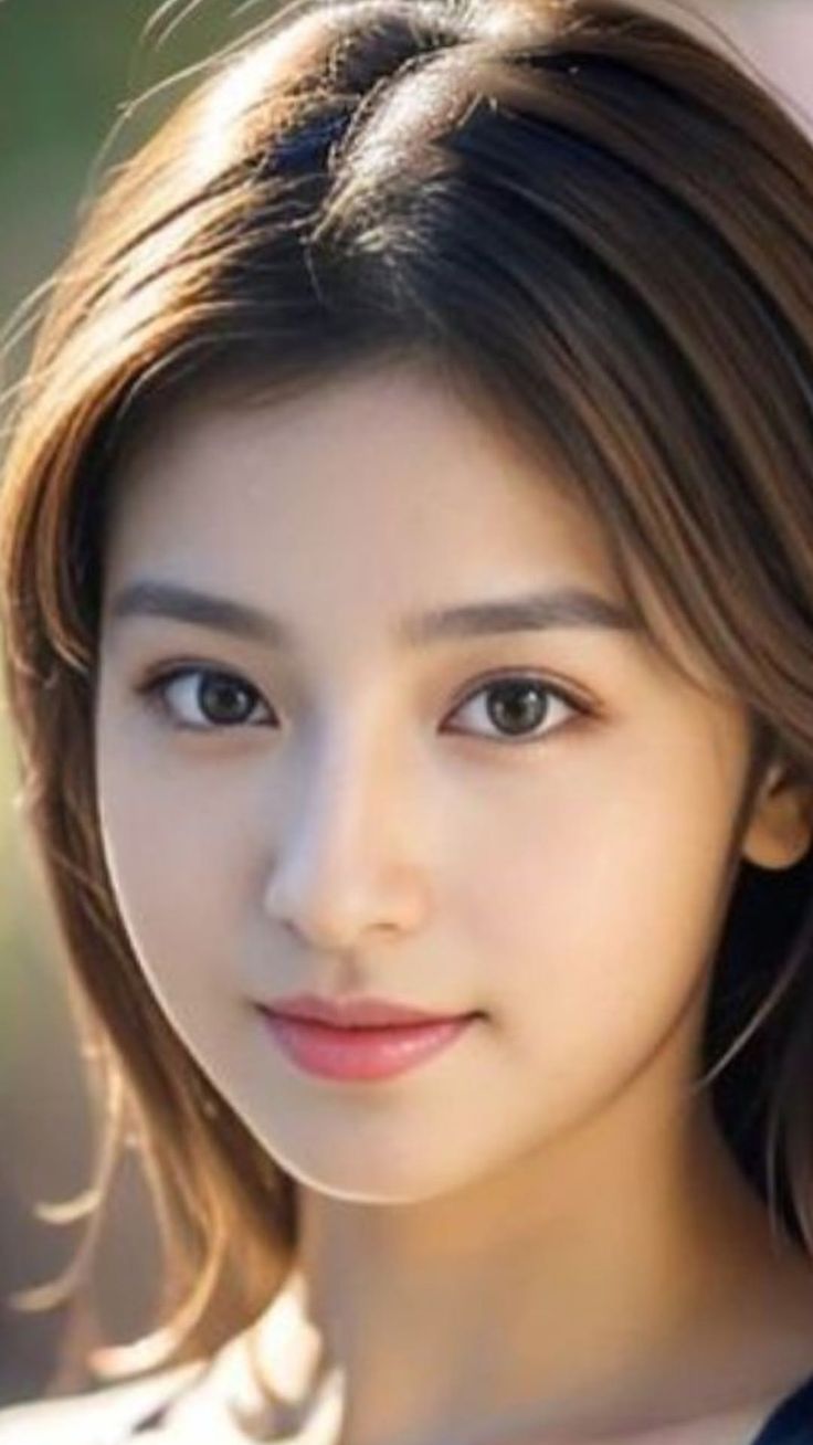 Close-up portrait of a woman with long brown hair and soft lighting