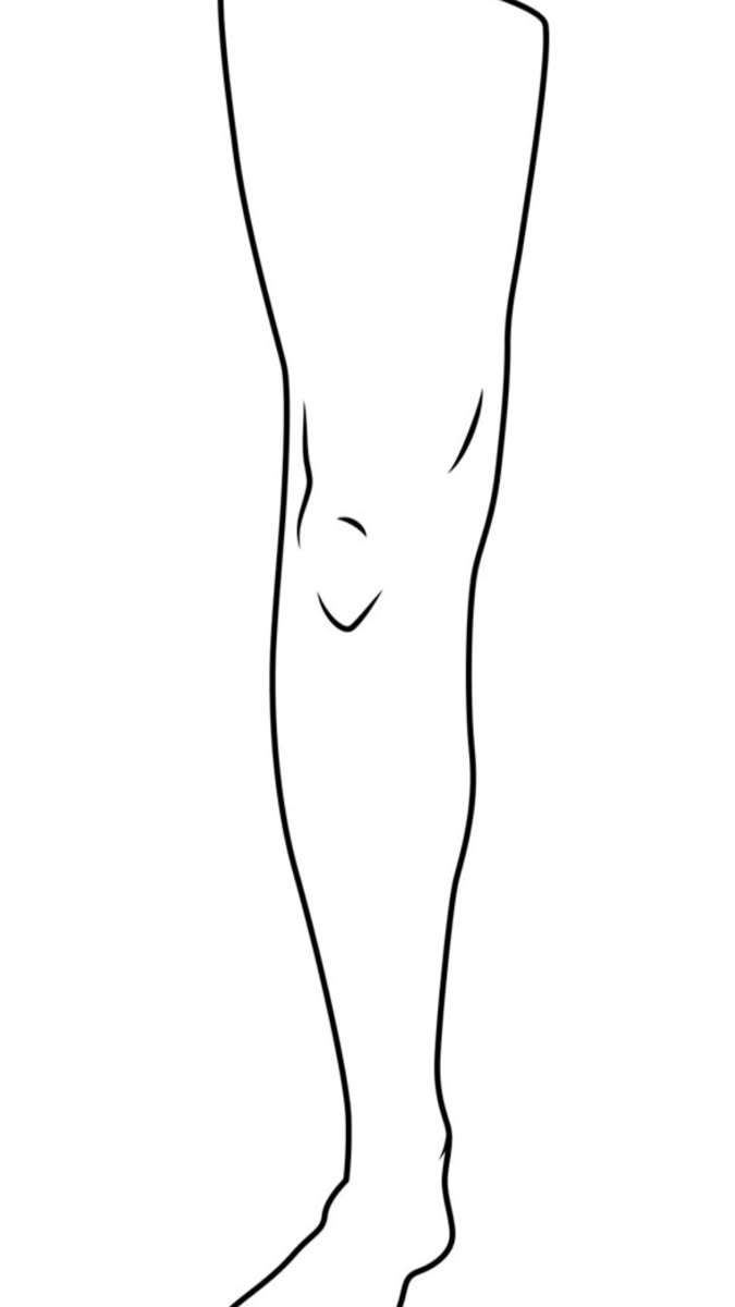 Simple line art illustration of a single leg with a knee and foot