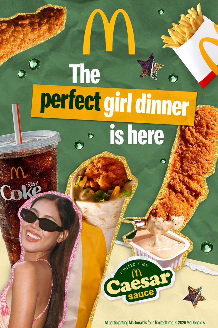 McDonald's advertisement featuring fast food items and a smiling woman