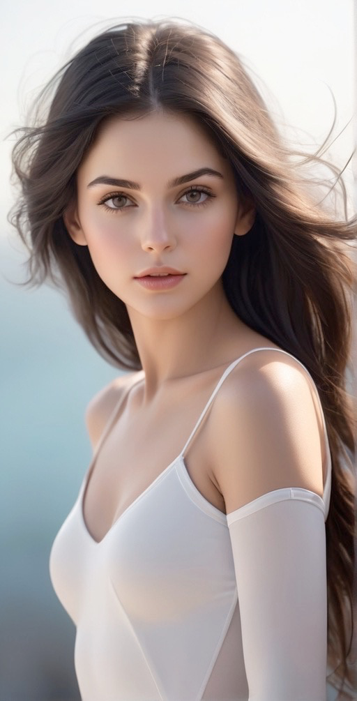 Woman with long dark hair wearing a white top outdoors
