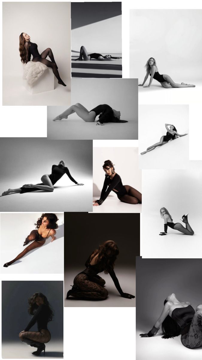 Multiple women in lingerie posing in a studio, black and white photography