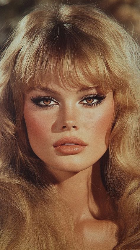 Woman with blonde hair and dramatic eye makeup in a close-up portrait