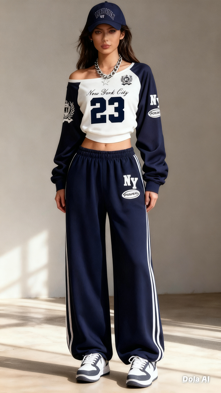 Woman in a baseball cap and casual athletic wear indoors with soft lighting