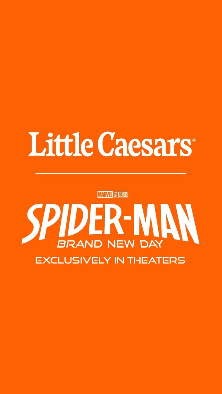 Little Caesars and Spider-Man: Brand New Day movie promotion on an orange background