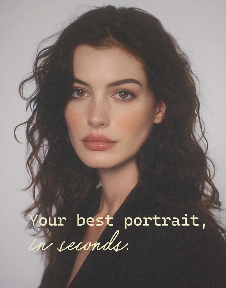 Woman with long wavy hair and freckles in a soft-lit portrait