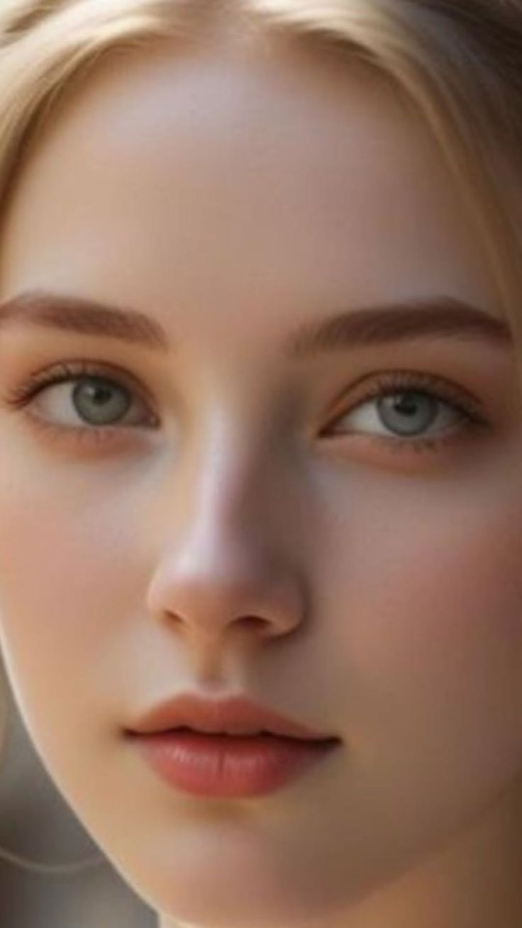 Close up portrait of a young woman with blonde hair and blue eyes