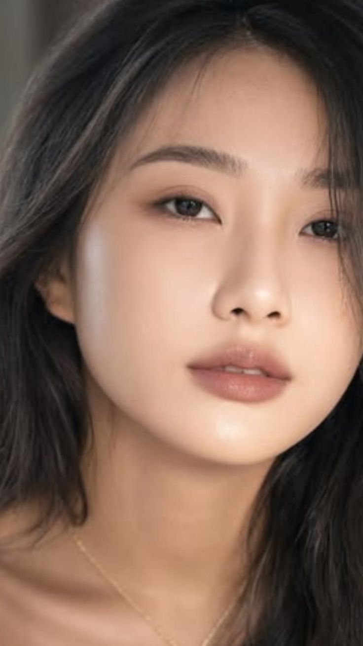 Close up portrait of a woman with long dark hair and natural makeup