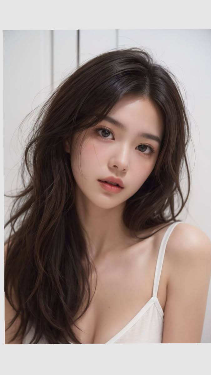 Woman with long dark hair wearing a white top, looking at the viewer