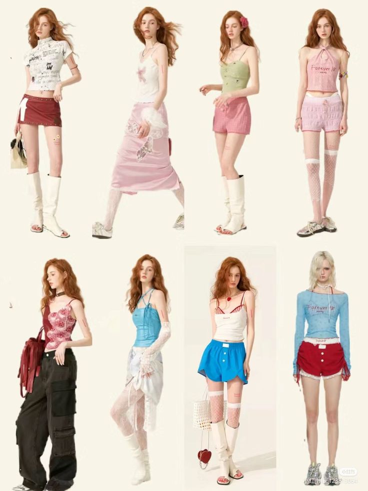Multiple women modeling various casual outfits against a plain background