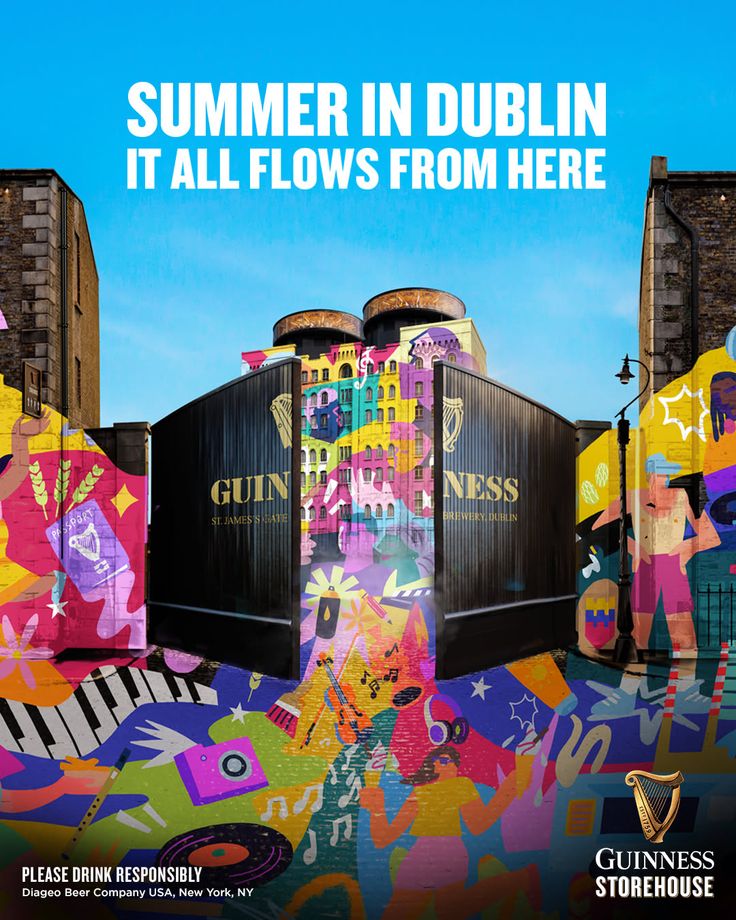 Colorful illustration of a city street with street art and buildings