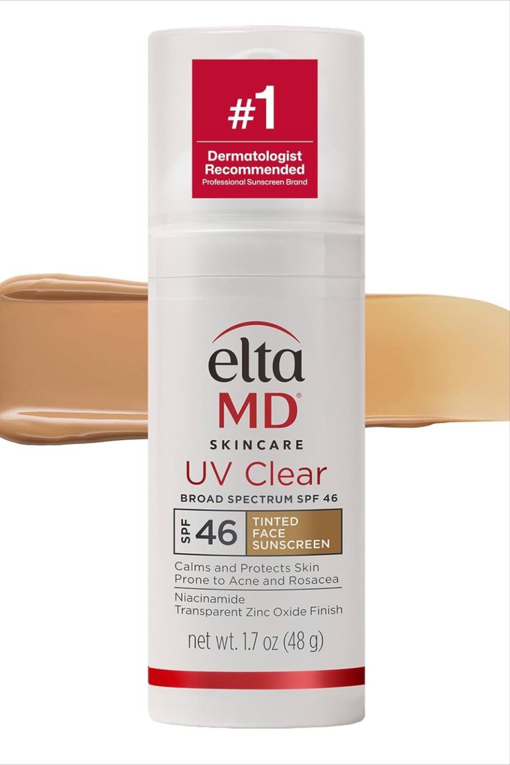 EltaMD UV Clear tinted face sunscreen bottle with swatches